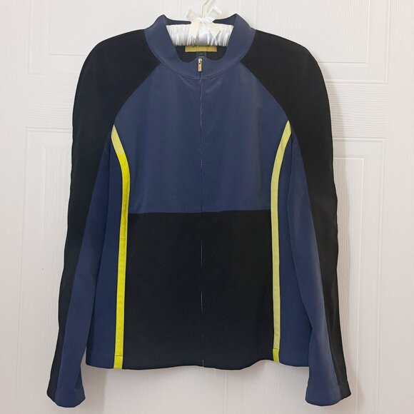 Vintage St. John Gold Label Blue & Black Bomber Jacket Size L - Picture 1 of 3